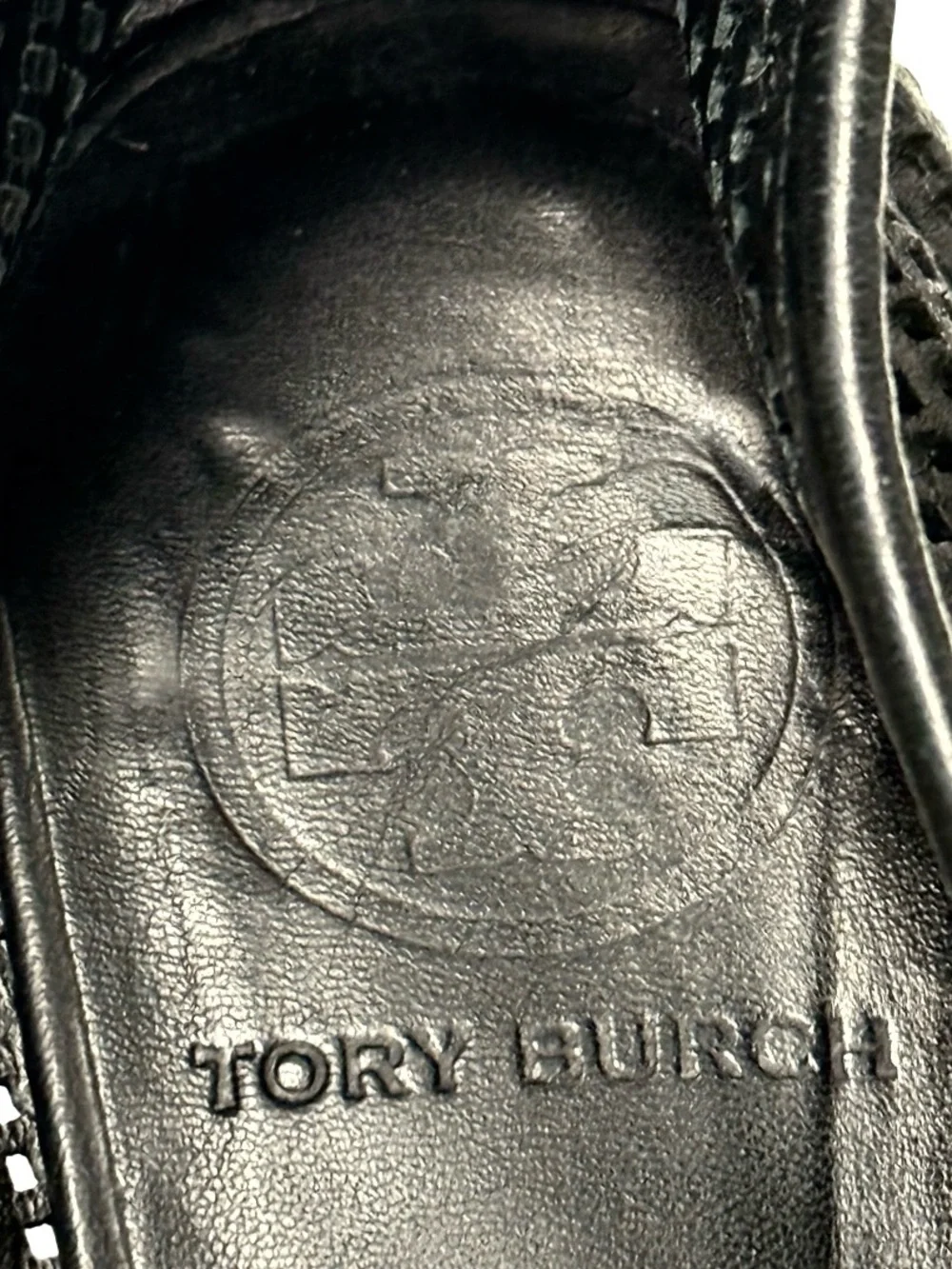 Tory Burch Black Perforated Logo Leather Ballet Flats Size 6